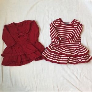 Two  baby girl holiday sweater ruffle dresses